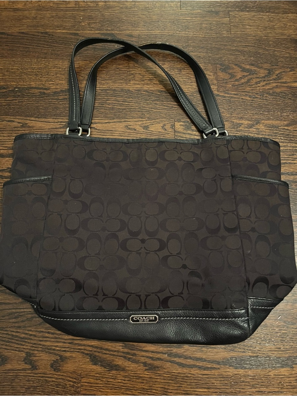 COACH Park Signature Carrie Tote Bag F23297 Black Monogram Shoulder Bag